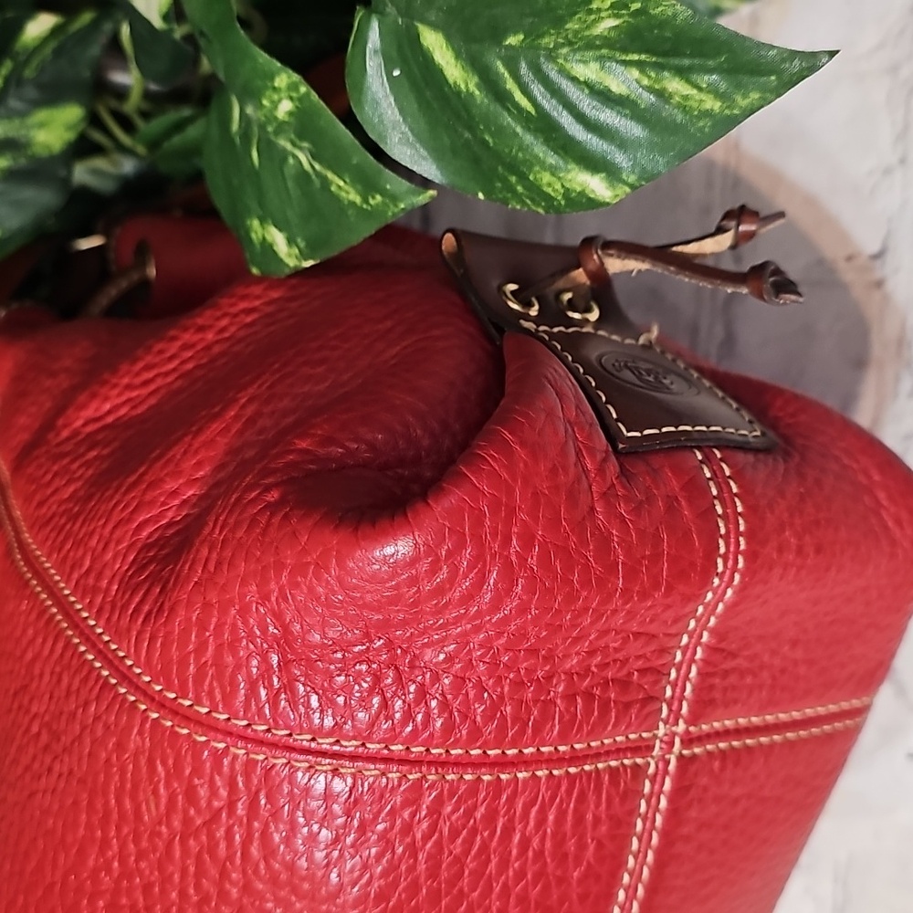 Dooney & Bourke Red Pebble Leather Drawstring  Bag EUC - Picture 8 of 15